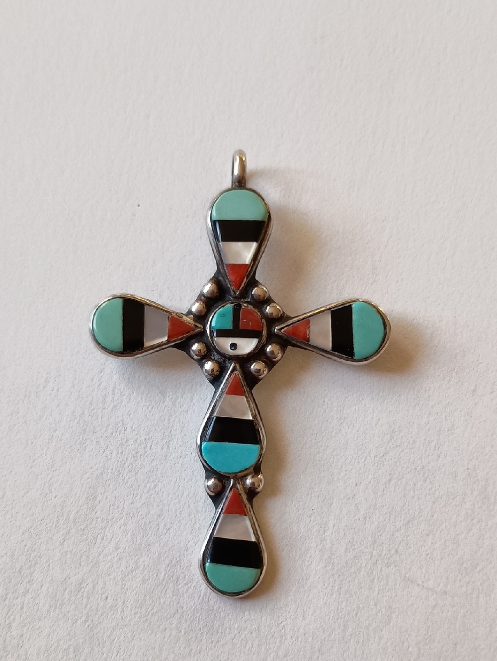 Vintage Sterling Mosaic Inlay Zuni Cross Turquoise Sundance Mixed Stones